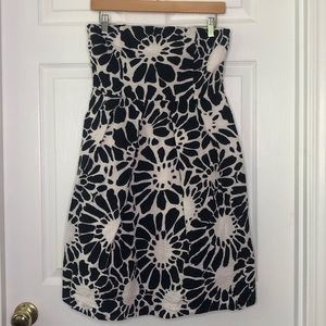 J.CREW Lorelei Dress Blue White  Embossed Floral Strapless Midi - 6